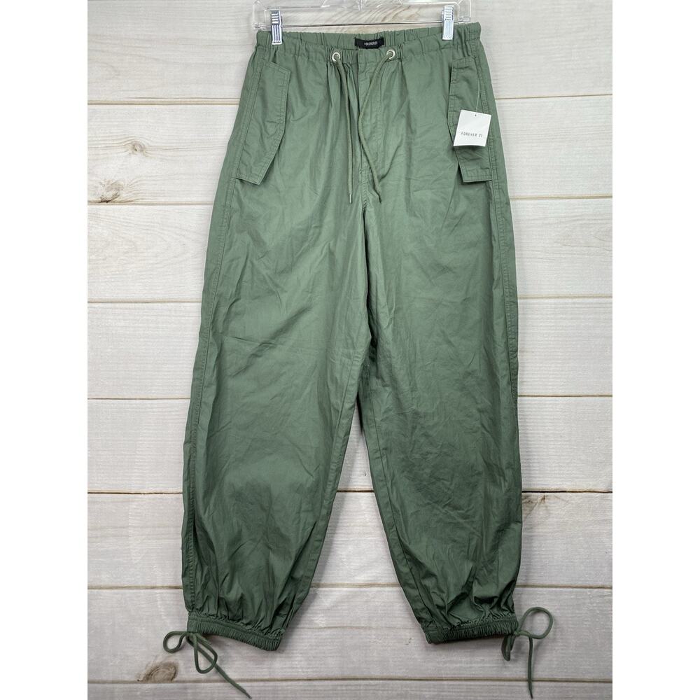 NWT Forever 21 Parachute Pants Womens S Green Wide Leg Baggy Lightweight Y2K